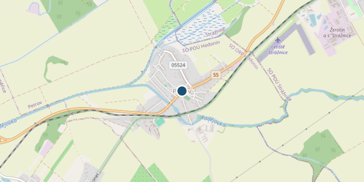Mapa – Petrov u Hodonína na Baťově kanálu